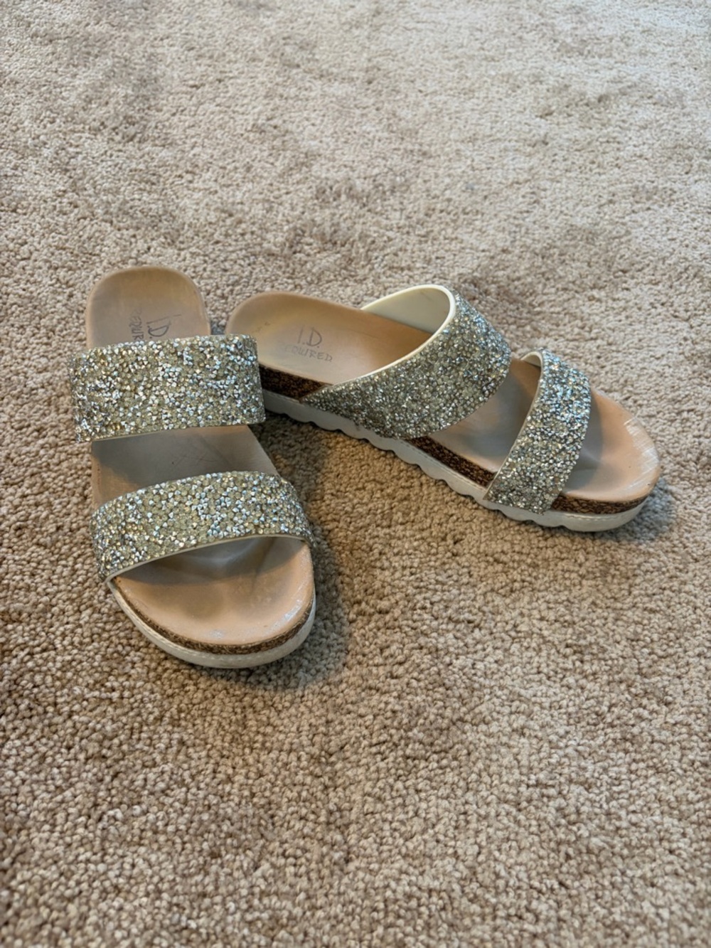 Glitter Double-Strap Slide Sandals - Silver Sparkle